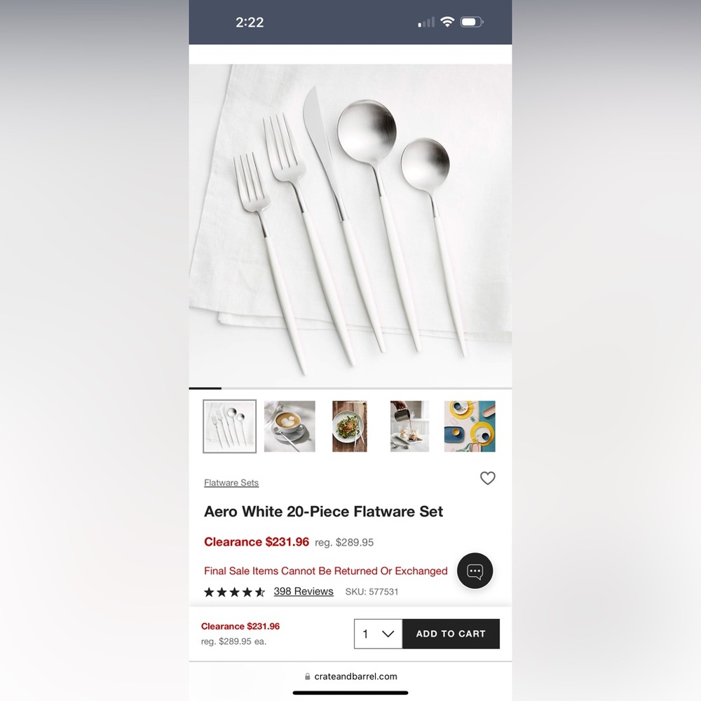Aero White 18/20 (missing two smaller spoons) Piece Flatware Set